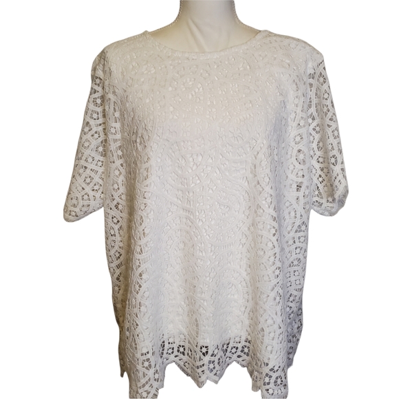 NWT Philosophy Short Sleeve Scoop Neck Lace Overlay Blouse - Picture 2 of 12
